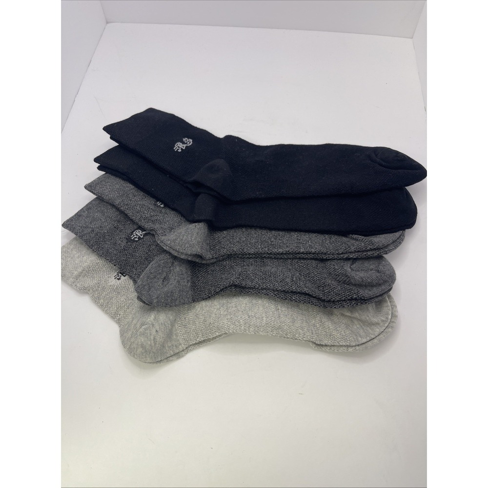 Lot Of 5 Crew Socks Mid Calf Logo Pattern Gray Dark Gray And Black Unisex One SZ